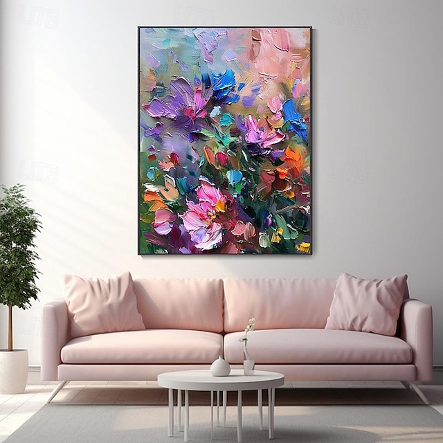  Canvas Colorful Floral Texture Art Abstract Flower Landscape Oil Painting Modern Chic Wall Decor Hand Painted Scenery Decorative Gift (No Frame)