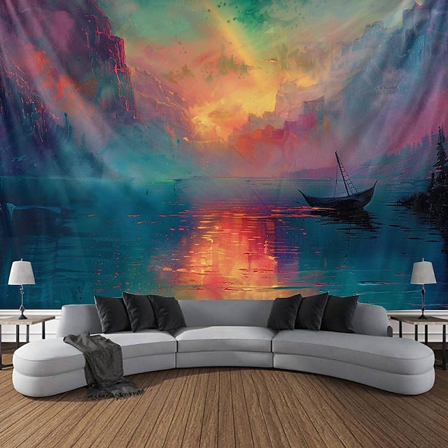  Colorful Painting Boat Hanging Tapestry Wall Art Large Tapestry Mural Decor Photograph Backdrop Blanket Curtain Home Bedroom Living Room Decoration