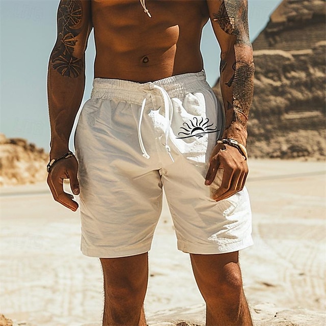  soltrykt herre bomullsshorts hawaiiansk shorts strandshorts snøring elastisk midje komfort pustende kort utendørs ferieklær
