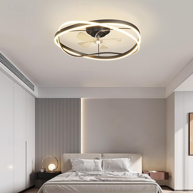  LEDシーリングライトファンライトシンプルな北欧スマートスタイルアクリル金属寝室研究リビングルーム暖かい光1ライト60センチメートル110-120v 220-240v