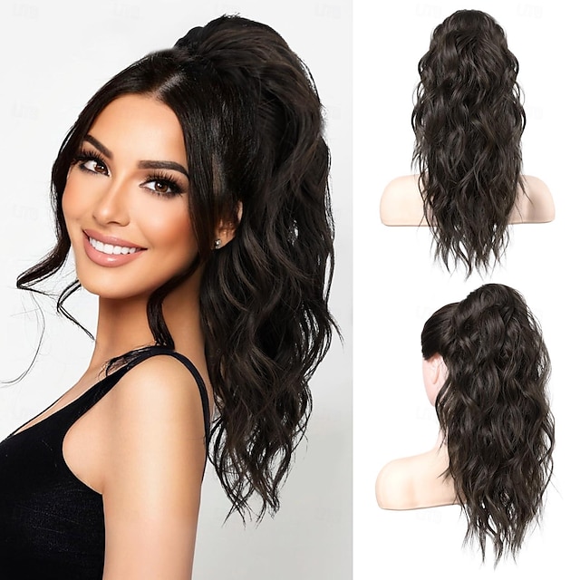  Ponytail Extension Wavy Claw Clip Ponytail Extensions Shoulder Length Curly Wavy Claw Clip in Ponytail Hair Extensions Synthetic Fake Pony tails Hairpieces