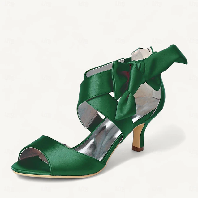 Women's Wedding Shoes Bridal Shoes Bowknot Kitten Heel Open Toe Satin Zipper Black White Ivory 22