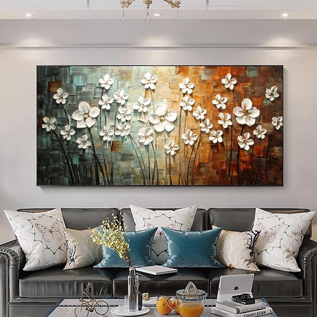 öljymaalaus käsintehty abstrakti kaunis valkoinen kukka puu öljymaalaus kankaalle kukkakuva seinätaide kodin sisustus häälahja ilman kehystä