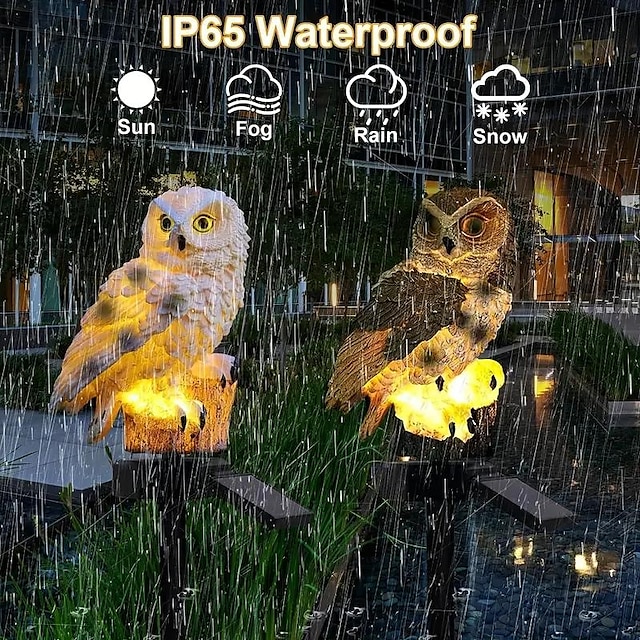  2pcs Solar Owl Lawn Lights Resin Shaped Landscape Lamp Outdoor Waterproof Garden Park Walkway Lawn Decoration