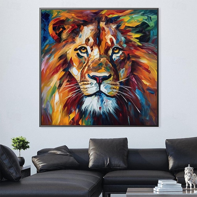  Pintura al óleo abstracta de león, arte hecho a mano, obra maestra colorida y llamativa, pintura al óleo vibrante, diseño de pintura mural, rey real, pintura de vida silvestre africana, decoración de