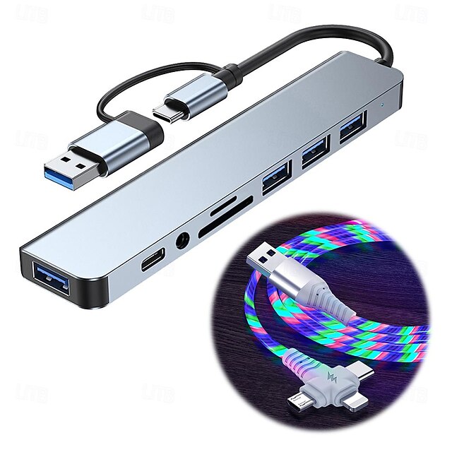  USB 3.0 USB C רכזות 8 נמלים 8 ב-1 רכזת USB עם USB 3.0 5V / 1.5A אספקת חשמל עבור מחשב נייד Smartphone