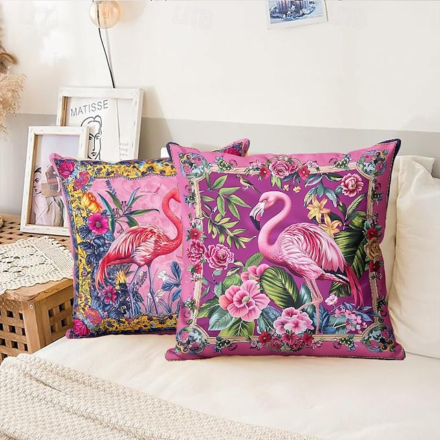  1pc motif flamant rose léopard et toucan housses de coussin plusieurs tailles oreillers décoratifs extérieurs côtiers étuis de coussin en velours doux pour canapé canapé-lit décoration de la maison
