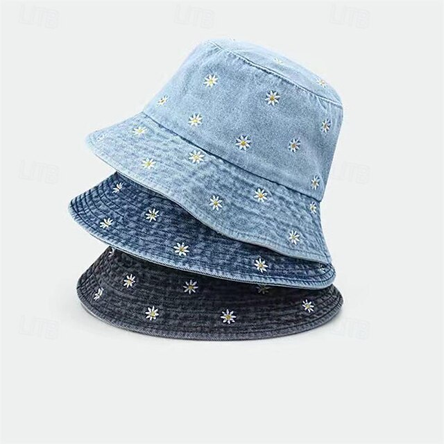 Women's Hat Bucket Hat Sun Hat Portable Sun Protection Outdoor Daily Weekend Embroidery Daisy 8