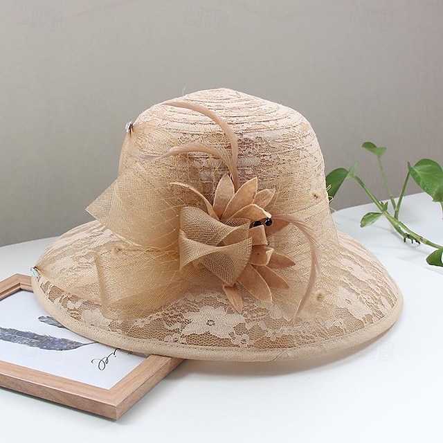  Γοητευτικά Καπέλα Καλύμματα Κεφαλής Οργάντζα Τύπου bucket Ψάθινο καπέλο Καπέλο ηλίου Γάμου Causal Αργίες Πάρτι Τσαγιού Παραλία Κομψό Βίντατζ Με Φτερό Φιόγκοι Ακουστικό Καπέλα