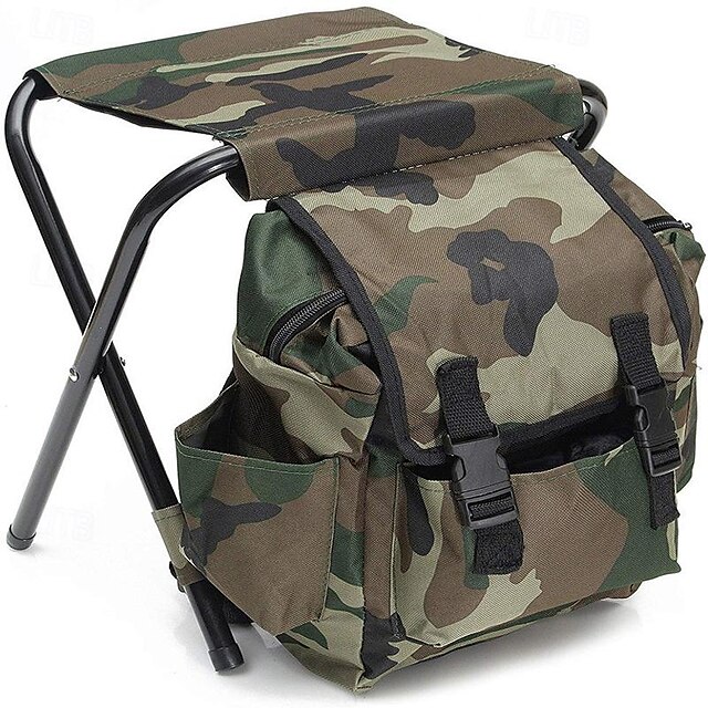  Klapp-Campingstuhl zusammenklappbarer Hocker-Rucksack Mini-Klappstuhl für den Außenbereich tragbare Sitz- und Tischtasche für Indoor-Angeln Outdoor-Reisen Wandern Strand BBQ (Tarnmuster)