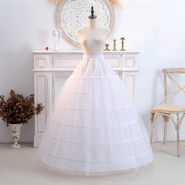  Rococo Victorian Petticoat Hoop Skirt Tutu Tulle Skirt Floor Length Half Slip 6 Hoops Solid Color A-Line Halloween Wedding Party Skirt