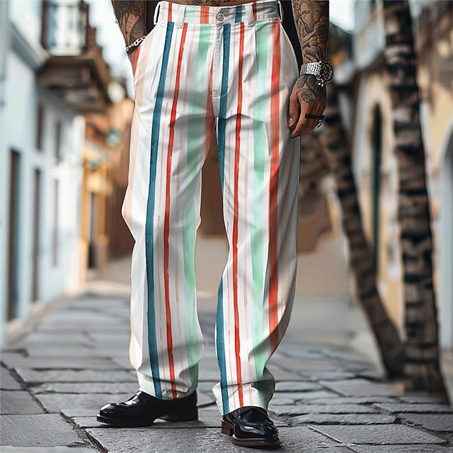  színes ünnepi x designer kris férfi csíkos nyomott ruha nadrág nadrág derék rugalmas nadrág