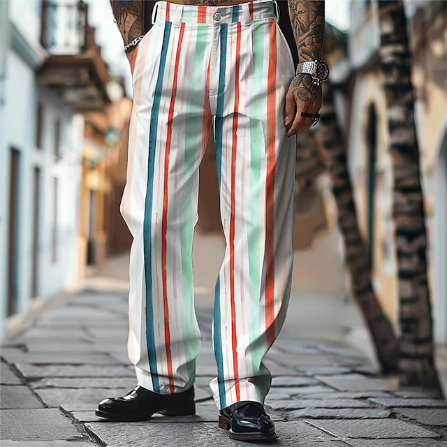 Colorful Holiday X Designer Kris Men's Stripe Printed Dress Pants Pants Waist Elasticity Trousers 6