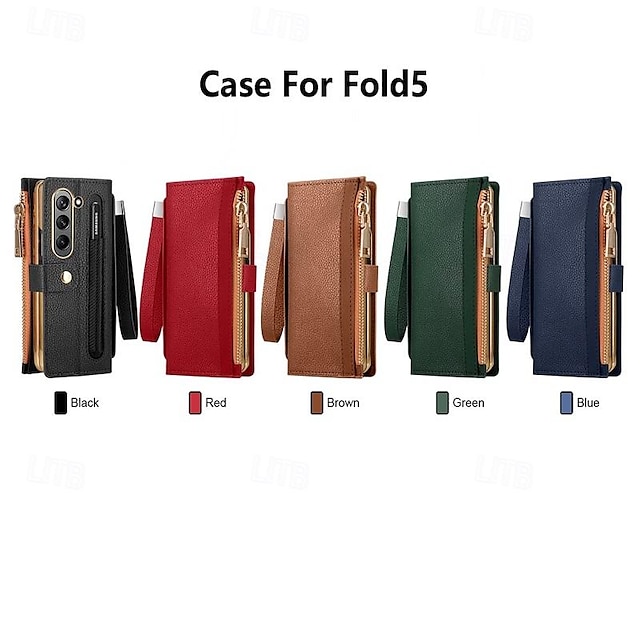  τηλέφωνο tok Για Samsung Galaxy Z Διπλώστε 6 Z Fold 5 Z Fold 4 Z Fold 3 Θήκη κάρτας πορτοφολιού Φερμουάρ Προστατευτικό για όλο το σώμα με λουράκι καρπού Ρετρό PC PU δέρμα