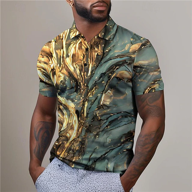 Men's Graphic Polo Shirts Golf Shirt Short Sleeve Polo Shirts Collared Shirts Casual Vacation Wear Rave Wear Party Outfits Buttons 3D Print Summer Red Blue Purple 8