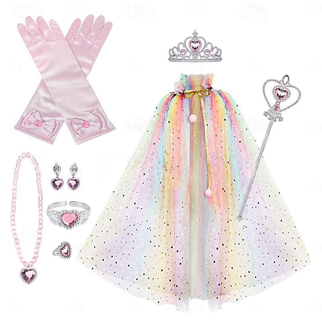  Cinderella Princess Elsa Princess Cosplay Jewelry Accessories Girls' Movie Cosplay Cosplay Halloween Blue 1 Yellow Pink Children's Day Masquerade Gloves Crown Cloak