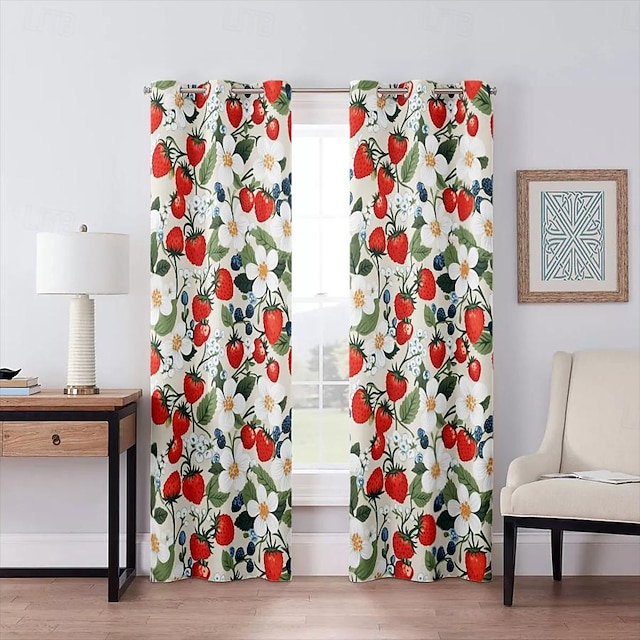  Blackout Curtain Strawberry Flowers Curtain Drapes For Living Room Bedroom Kitchen Window Treatments Thermal Insulated Room Darkening