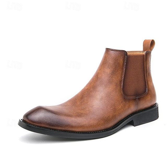 Men's Boots Chelsea Boots Casual Boots Fashion Boots Vintage Casual British Wedding Daily PU Height Increasing Comfortable Slip Resistant Booties / Ankle Boots Loafer Dark Brown Black Brown Spring
