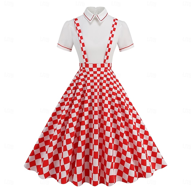  Retro Vintage 1950s Dress A-Line Dress Swing Dress Midi Women's Polka Dots A-Line Halloween Wedding Guest Tea Party Casual Daily Dress