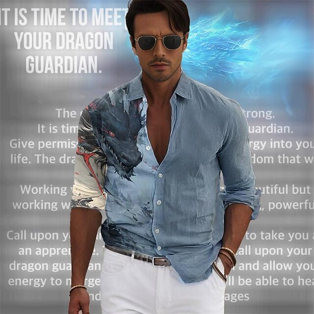 Men's Dragon Button Up Shirt Printed Shirts Long Sleeve Hawaiian Resort Vacation Going out Beach Spring & Summer Turndown Print Button-Down Pink Blue4