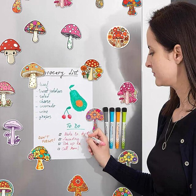  Mushroom Magnets Plant Fridge Art Bright Color Decal Removable Magnetic Stickers Office Whiteboard Car Decor