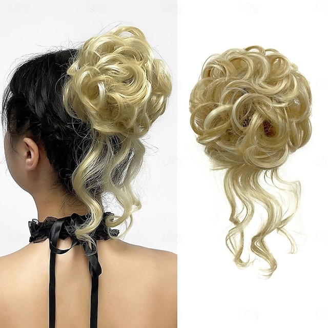  Chignons Knot Synthetisch haar Haar stuk Haarextensies Golvend Springerige krullen Feest Dagelijks Alledaagse kleding Beige Blond # 18