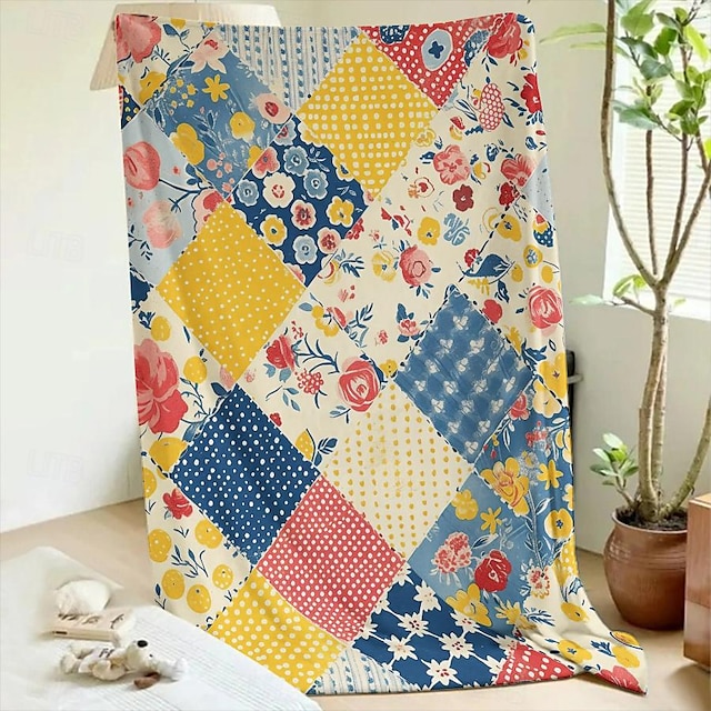  Patchwork Country Pattern Pattern Throws Blanket Flannel Throw Blankets Warm All Seasons Gifts Big Blanket