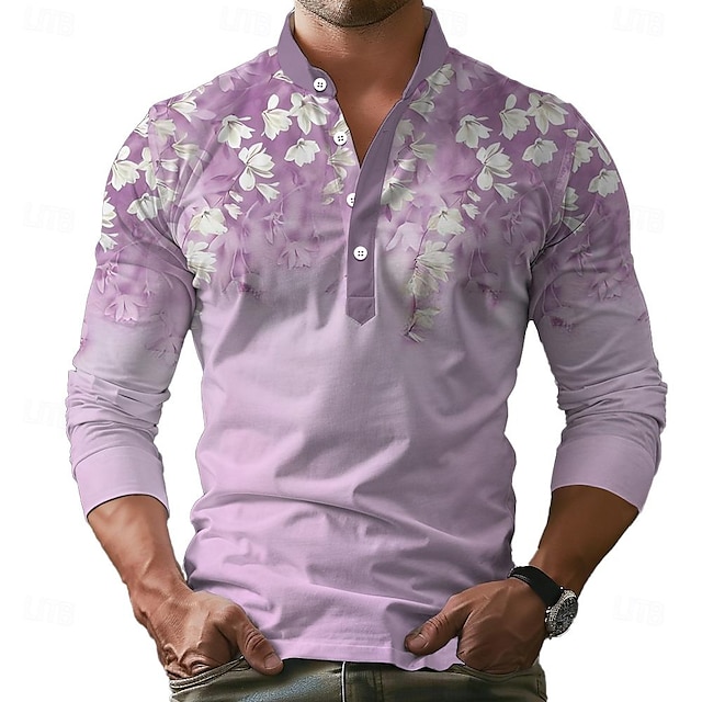  شجرة جوز الهند ملجأ رجالي قميص قميص كتان مناسب للبس اليومي عطلة مناسب للخارج الصيف ربيع & الصيف مرتفعة كم طويل بنفسجي S, M, L نسيج سلوب قميص