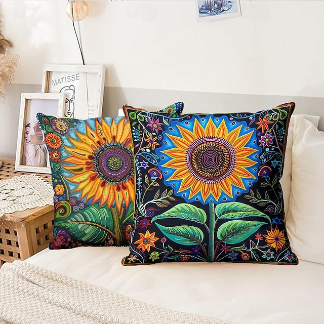  Sunflower Pattern 1PC Throw Pillow Covers Multiple Size Coastal Outdoor Decorative Pillows Soft Velvet Cushion Cases for Couch Sofa Bed Home Decor
