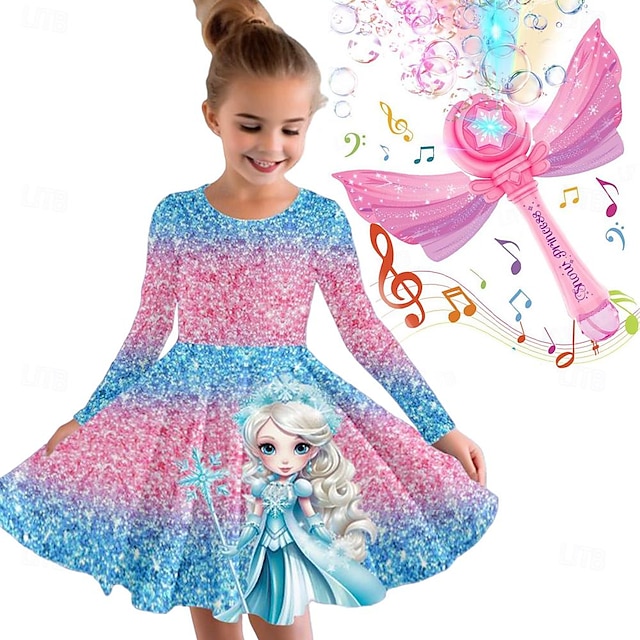  gyerek lány ruha elektromos buborékos géppel, lányok 3D hercegnő ruha hosszú ujjú 3D print tavaszi őszi sport& szabadtéri mindennapi nyaralás aranyos alkalmi gyönyörű gyerekek 3-12 éves alkalmi