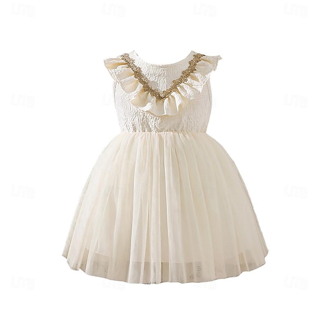  Kids Girls' Dress Solid Color Sleeveless Formal Performance Anniversary Fashion Polyester Cotton Blend Flower Girl's Dress Summer Spring 2-12 Years off white
