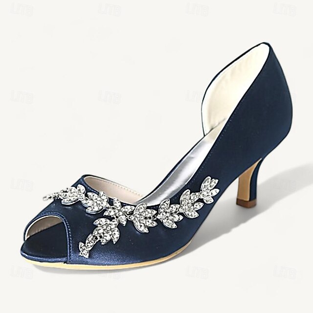 Women's Wedding Shoes Rhinestone Chunky Peep Toe Buckle Bridal Shoes