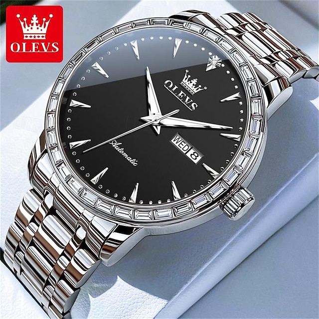  新しい olevs olevs ブランドの腕時計発光カレンダー週表示機械式時計シンプルなスチールベルトメンズ腕時計ビジネス防水メンズ腕時計