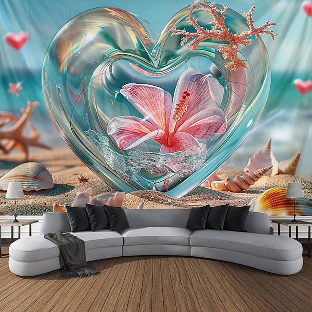  Crystal Heart Flower Hanging Tapestry Wall Art Large Tapestry Mural Decor Photograph Backdrop Blanket Curtain Home Bedroom Living Room Decoration