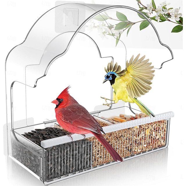  alimentadores de pássaros de janela para fora, alimentador de janela de pássaros transparente com 3 folhas adesivas fortes, casa de pássaros de acrílico transparente para visualização de janelas,
