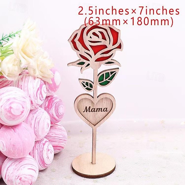  Mother's Day Gift 2024 Wooden Rose Home Decor - Handcrafted Wood Crafted Rose Flower Tabletop Ornament