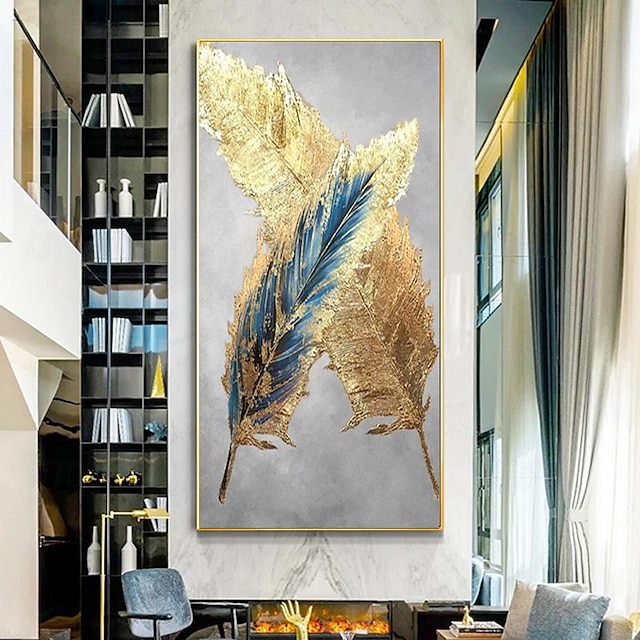  kézzel festett arany toll absztrakt modern festmény vászonra fali képek fali művészet nappaliba kortárs túlméretezett keret nélkül