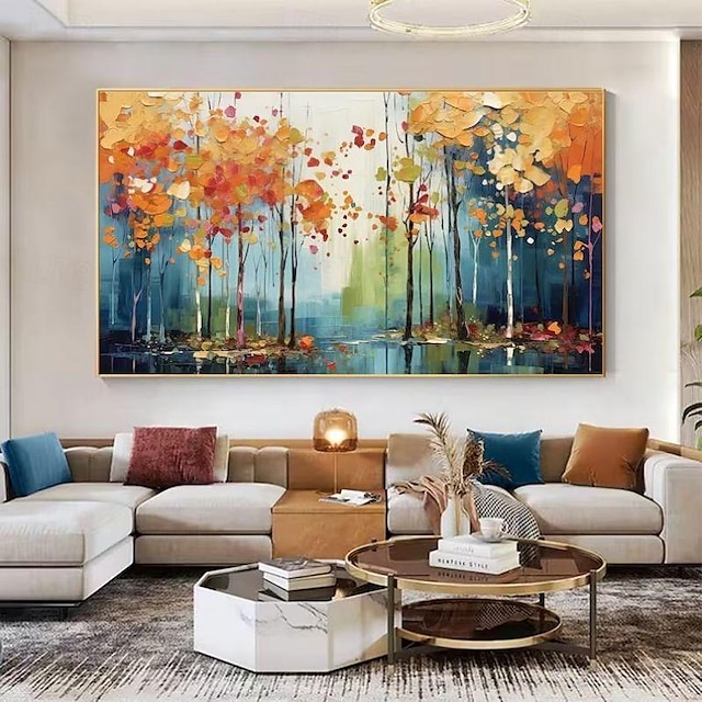  Handmade Oil Painting Canvas Wall Art Decoration Maple Grove Forest Abstract Landscape for Home Decor Rolled Frameless Unstretched Painting