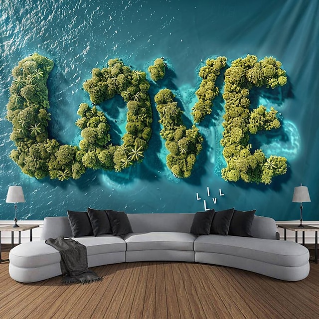  Heart Forest Island Hanging Tapestry Wall Art Large Tapestry Mural Decor Photograph Backdrop Blanket Curtain Home Bedroom Living Room Decoration