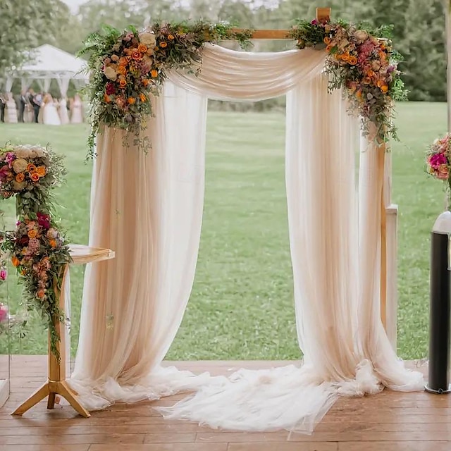  Tissu de drapage pour arc de mariage, blanc et rose, rideaux de toile de fond transparents de 26 pieds pour décorations de scène en arc de cérémonie de fête