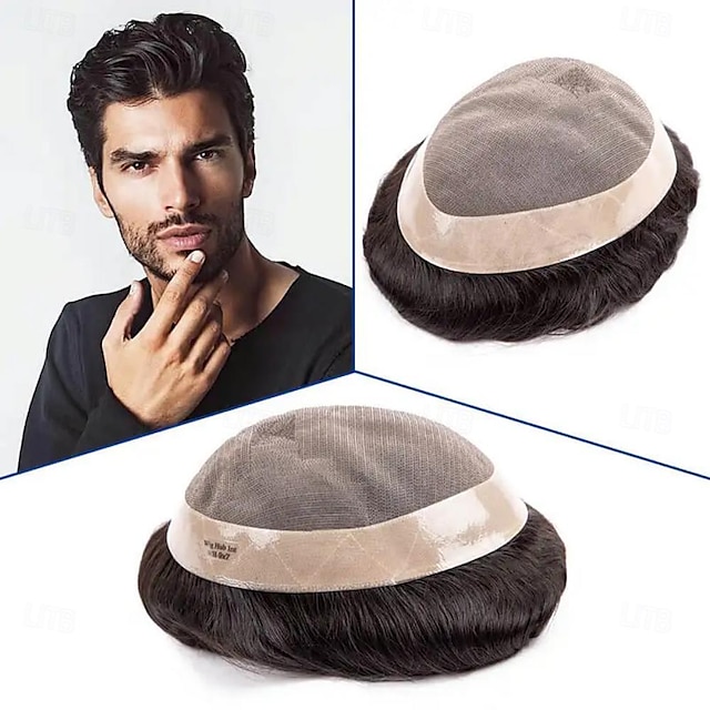  Toupee Mono Male Wig 100% Human Hair Durable Male Hair Prosthesis Toupee Men 6 Hair Replacement Breathable System For Men