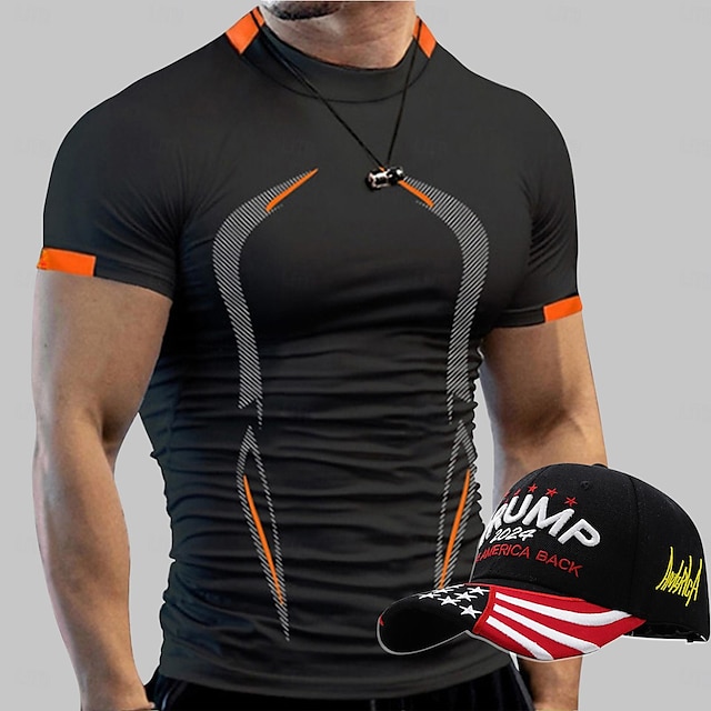  zestaw z koszulą kompresyjną koszulka do biegania z krótkim rękawem tee tshirt sports athleisure oddychająca czapka z daszkiem flaga narodowa 2 szt. mężczyźni bieganie spacery odzież sportowa na co
