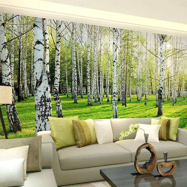  Cool Wallpapers Nature Wallpaper Forest Birch Landscape Wall Mural Roll Sticker Peel and Stick Removable PVC/Vinyl Material Self Adhesive/Adhesive Required Wall Decor for Living Room Kitchen Bathroom