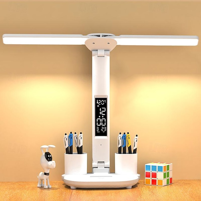  Touch Foldable LED Desk Lamp Rechargeable with Digital Clock