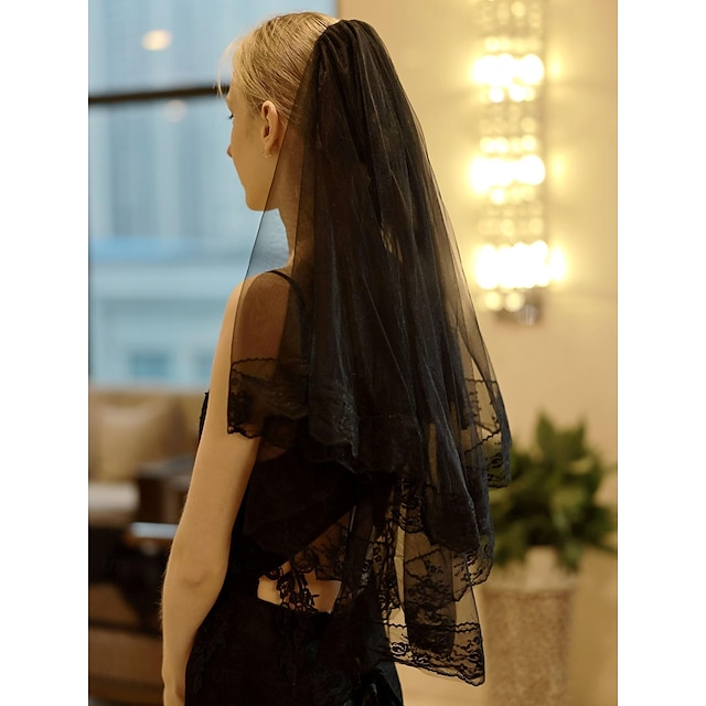  Two-tier Antique / Lace Applique Edge Wedding Veil Elbow Veils with Embroidery / Splicing 21.65 in (55cm) POLY / 100% Polyester