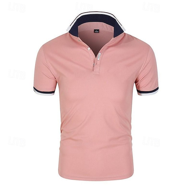  Men's Golf Shirt Golf Polo Work Casual Lapel Short Sleeve Basic Modern Color Block Patchwork Button Spring & Summer Regular Fit White Pink Red Blue Green Dark Blue Golf Shirt