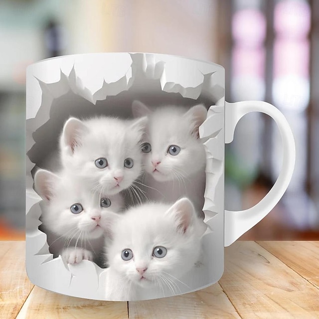  nadruk 3d kocięta dziura w ścianie kubek, ceramiczny kubek do kawy dla kota 3d nowość kubki dla kotów miłośnicy kotów kubek do kawy kot klubowy kubek biały kubek ceramiczny prezenty dla kobiet mężczyzn