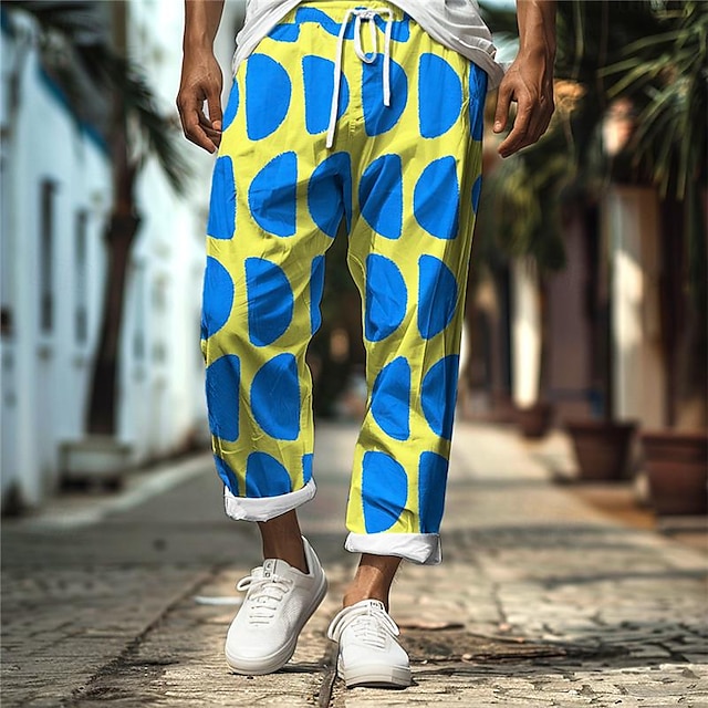  farverige ferie x designer kris mænds geometriske farveblokerende bukser med elastiske snorebukser med lige ben