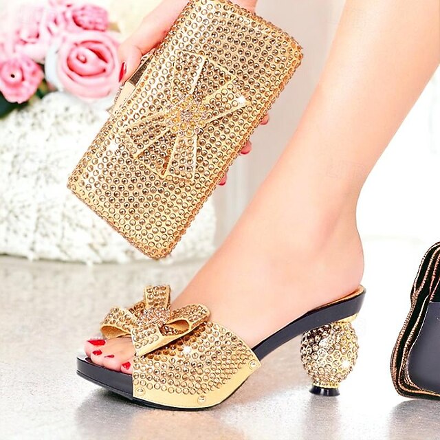Women's Gold Rhinestone-Embellished Heels with Matching Clutch Bag – Elegant Open-Toe Sandals for Weddings & Special Occasions 14