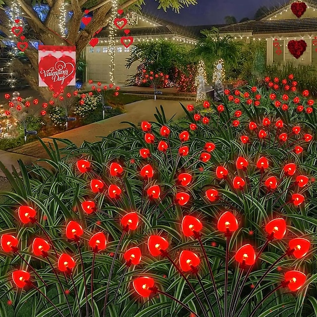 1 pièce de lampes solaires d'extérieur en forme de cœur rouge, design en forme d'amour, étanche, montée au sol, lampe de pelouse, lampe luciole utilisée pour le jardin, la cour, la décoration